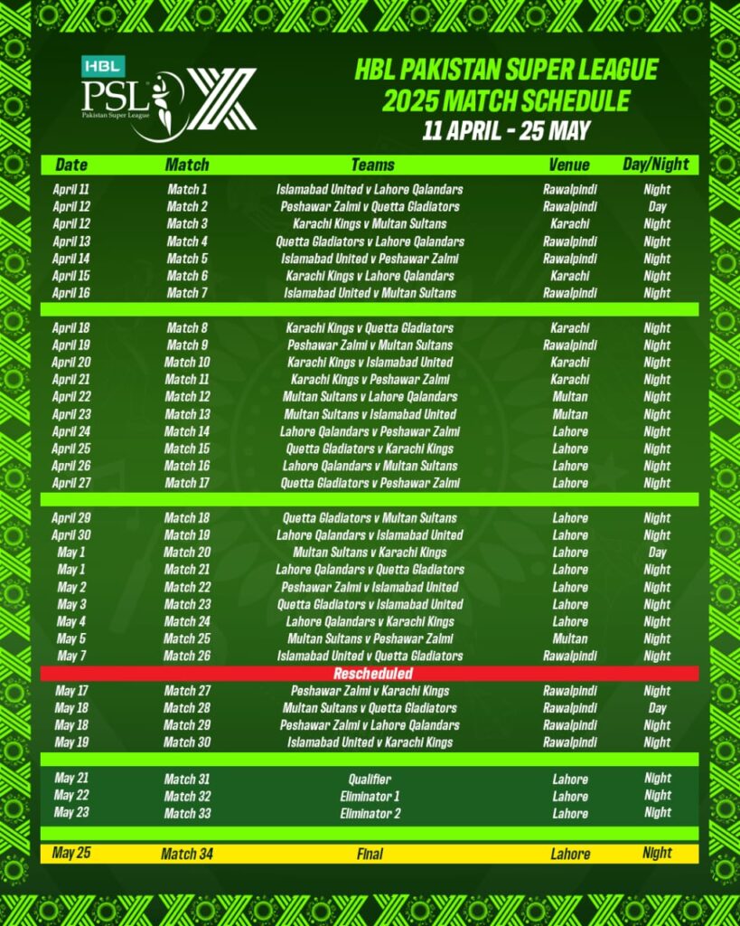 HBL PSL X returns from 17 May